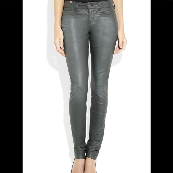 Notify Genuine Leather Skinny Pants Made in Italy Emerald Green - Picture 2 of 11